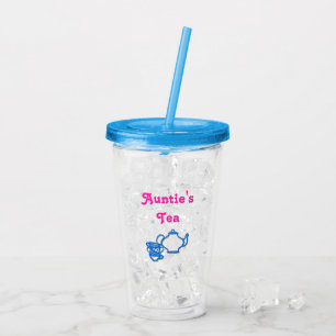 Auntie's Tea met Teapot en Cups Drink Tumbler Acryl Drinkbeker