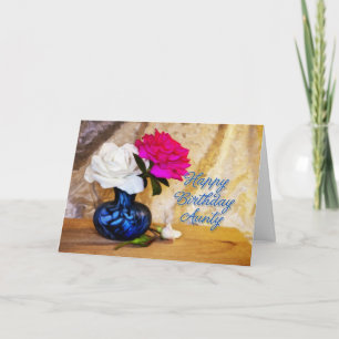 Aunty, Happy Birthday met geschilderde rozen Kaart