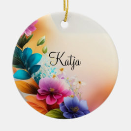 Auqarell Blumen auf Halbmond Keramisch Ornament