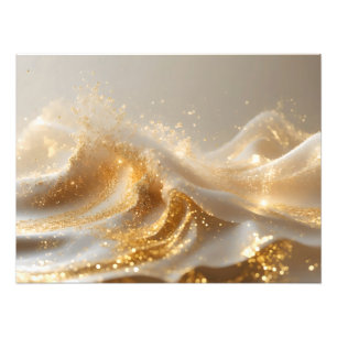 Aura of Gold – Elegant White & Gold Abstract Wall Foto Afdruk