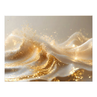 Aura of Gold – Elegant White & Gold Abstract Wall  Foto Afdruk