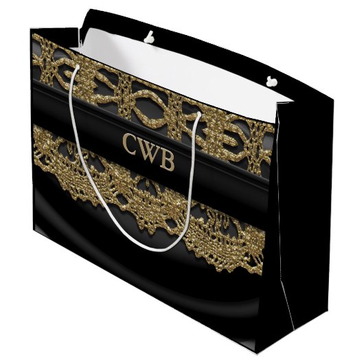 Auré Victoriaans Black Elegant Monogram Groot Cadeauzakje (Achterkant Gekanteld)