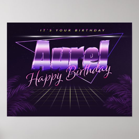 Aurel Nom Vorname lila retro Poster Geburtstag (Devant)