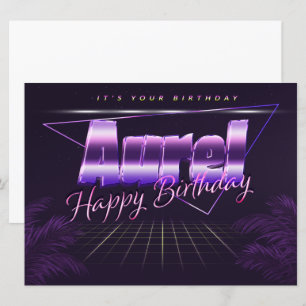 Aurel prénom nom carte rétro lilas pour un anniver