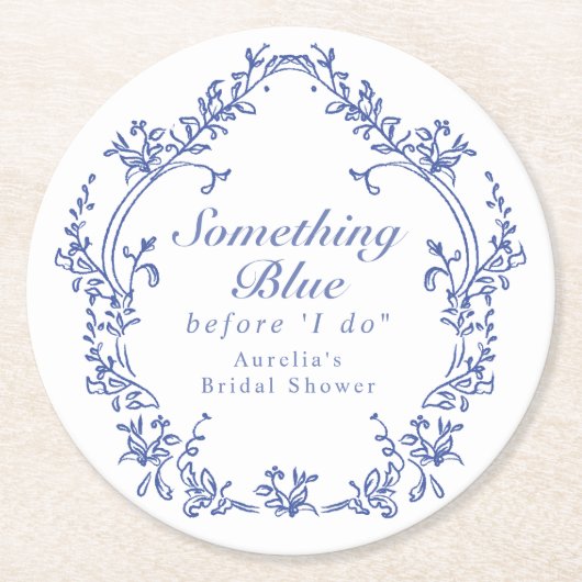AURELIA Chinoiserie Something Blue Bruiloftsborrel Ronde Kartonnen Onderzetter (Voorkant)