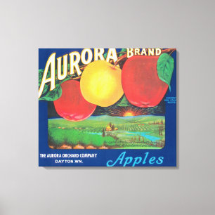Aurora Apple Label (blauw) - Dayton, WA Canvas Afdruk