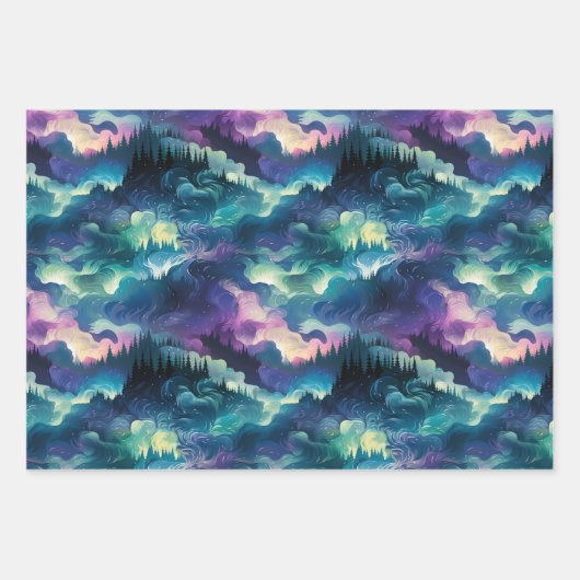 Aurora Borealis 3D Dreamscape: Etherisch ontwerp Inpakpapier Vel (Voorkant 2)