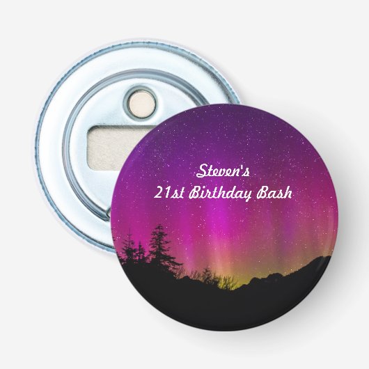 Aurora Borealis Birthday Keepslag Button Flesopener (Voorkant)