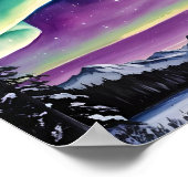 Aurora Borealis boven besneeuwd bos, dennen, lands Poster (Hoek)
