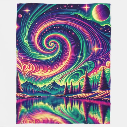 "Aurora Borealis boven het reflecterende meer" Fleece Deken (Voorkant)