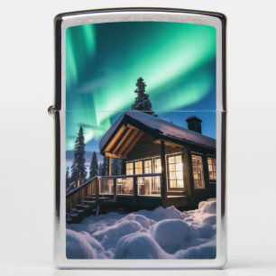 Aurora borealis boven winterhut