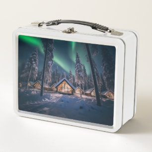 Aurora borealis boven winterhut