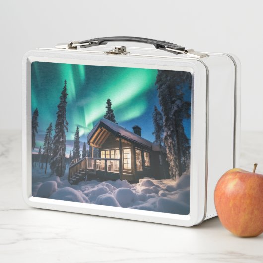 Aurora borealis boven winterhut (In situ)