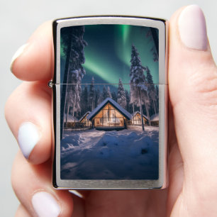 Aurora borealis boven winterhut