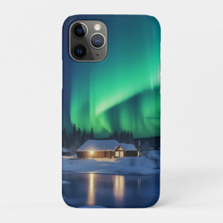 Aurora borealis boven winterhut iPhone 11 pro hoesje
