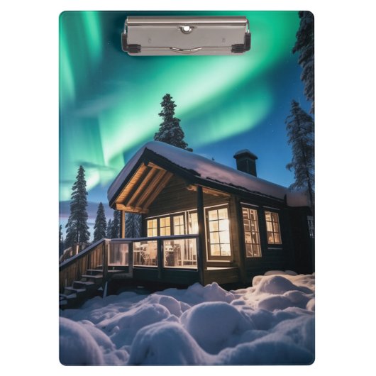 Aurora borealis boven winterhut klembord (Voorkant)