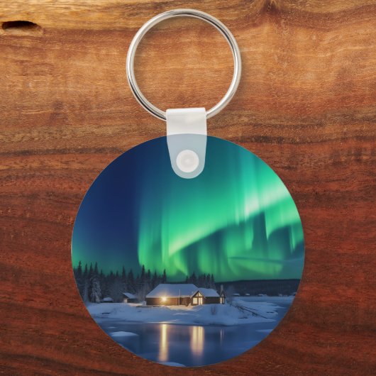 Aurora borealis boven winterhut sleutelhanger (Achterkant)