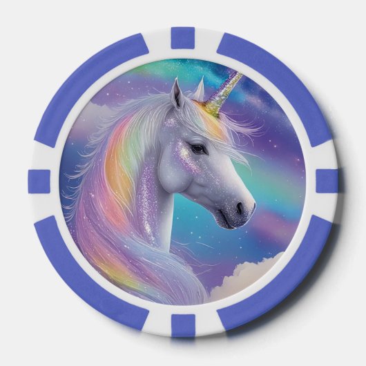 Aurora Borealis Fantasy Rainbow Glitter Eenhoorn Poker Chips (Voorkant)