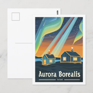Aurora Borealis IJsland Vintage Travel Place Briefkaart