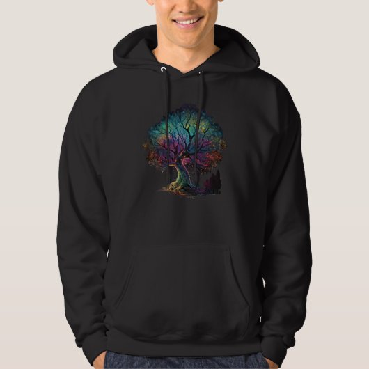 Aurora Borealis Illuminated Tree Illustration T-Sh Hoodie (Voorkant)