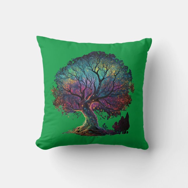 Aurora Borealis Illuminated Tree Illustration T-Sh Kussen (Voorkant)