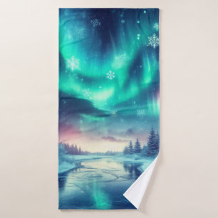 Aurora borealis/Kerstmis/Winter Badhanddoek