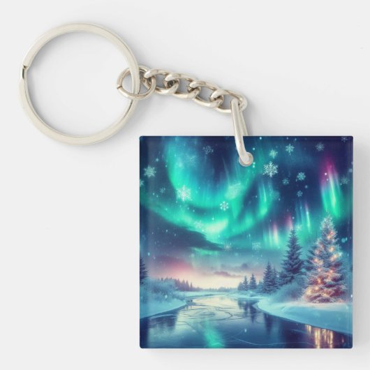 Aurora borealis/Kerstmis/Winter Sleutelhanger (voorkant)
