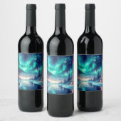 Aurora borealis/Kerstmis/Winter Wijn Etiket (Flessen)