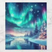 Aurora borealis/Kerstmis/Winter Wijn Etiket (Enkel label)