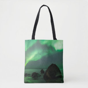 Aurora Borealis Lofoten-strand Noorwegen Draagtas