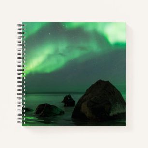 Aurora Borealis Lofoten-strand Noorwegen Notitieboek