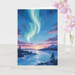 Aurora Borealis Meer Dromerige Nacht Landschap Kaa Kaart