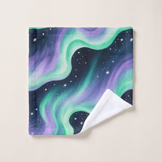 Aurora Borealis, motif vert et violet (Gant de toilette)