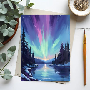 Aurora Borealis   Noorderlicht Aquarel Briefkaart