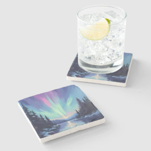 Aurora Borealis Noorderlicht Aquarel Stenen Onderzetter