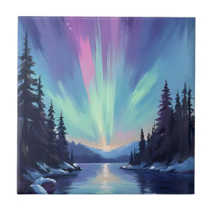 Aurora Borealis Noorderlicht Aquarel Tegeltje