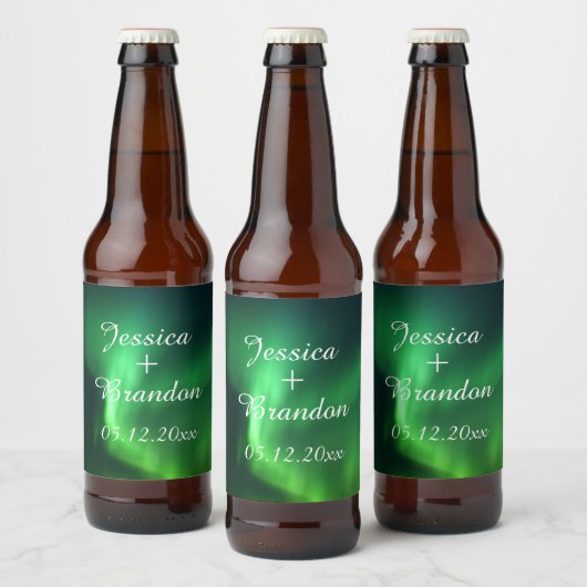 Aurora Borealis Noorderlicht Bruiloft Bier Etiket (Flessen)