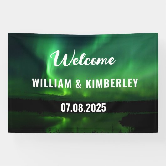 Aurora Borealis Noorderlicht Groene Trouwbanner Spandoek (Horizontaal)
