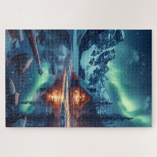 Aurora Borealis Nordic Night Natuur Landschap Legpuzzel (Horizontaal)