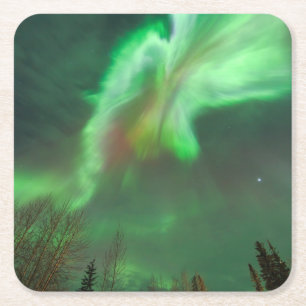 Aurora Borealis Northern Lights   Fairbanks Vierkante Kartonnen Onderzetter