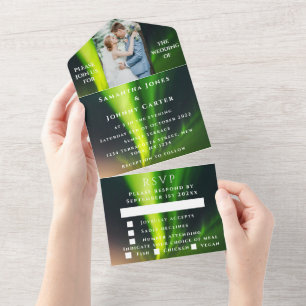 Aurora Borealis Sterrennacht sterren foto bruiloft All In One Uitnodiging