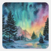 Aurora Borealis Vierkante Sticker (Voorkant)