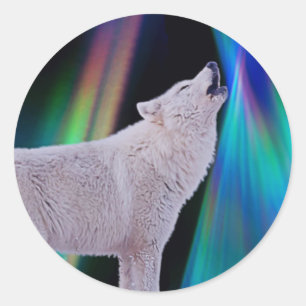 Aurora Borealis Wolf Song RegenboogSticker Ronde Sticker