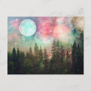 Aurora Forest Full Moon Briefkaart