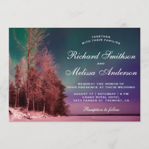 Aurora Forest Northern Lights Wedding Invitation Kaart