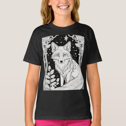 Aurora Fox Kinder Kleurstof T-shirt - Zwart & Wit  (Voorkant)