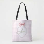 Aurora Gepersonaliseerde Roze Bow & Gingham Print Draagtas (Voorkant)