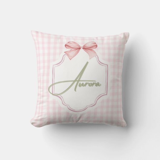 Aurora Gepersonaliseerde Roze Bow & Gingham Print Kussen (Voorkant)