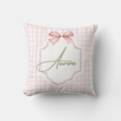 Aurora Gepersonaliseerde Roze Bow & Gingham Print Kussen (Voorkant)