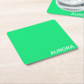 Aurora groene kleurnaam vierkante kartonnen onderzetter (Schuin)